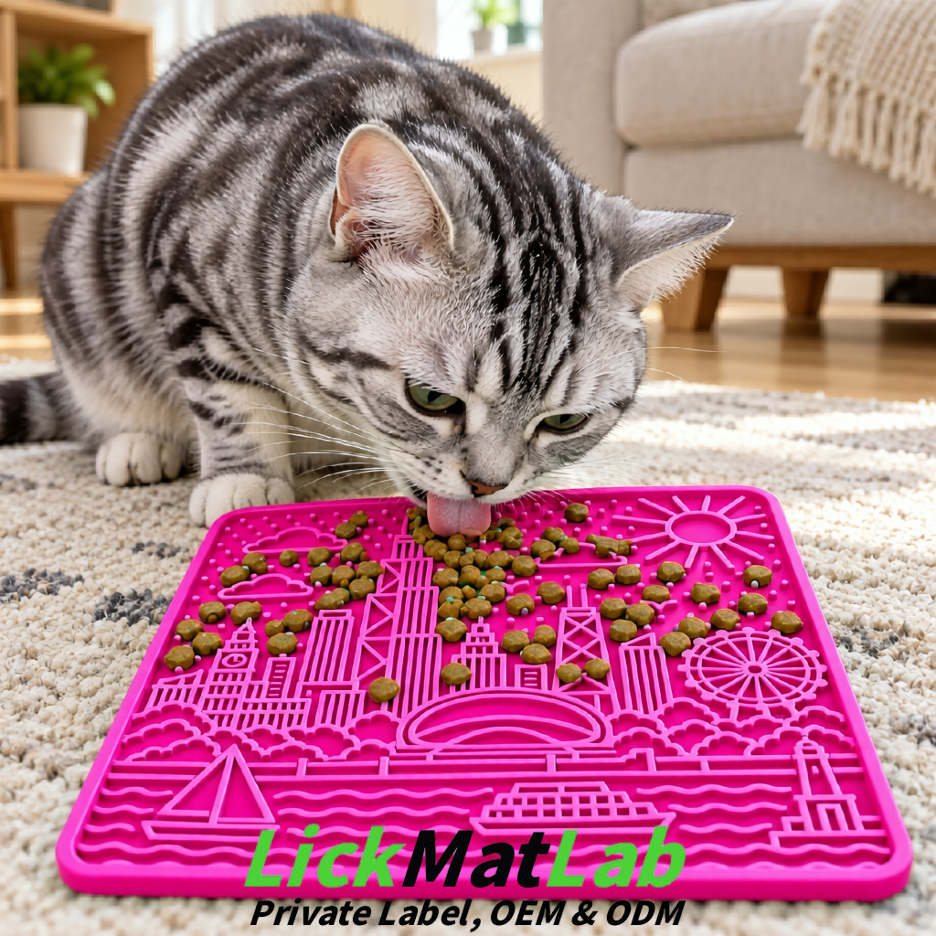 Fuchsia Chicago Skyline Lick Mats for Dogs & Cats | Private Label