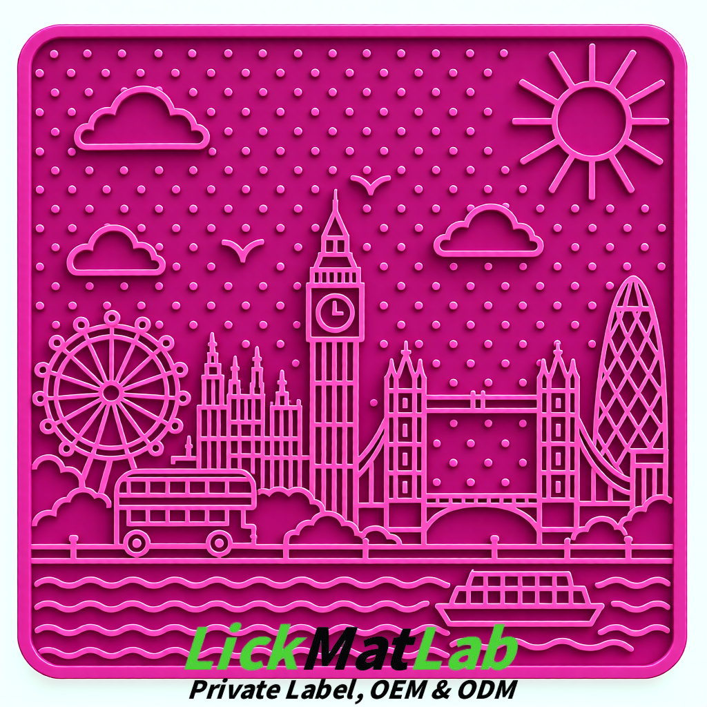 Fuchsia London-Themed Lick Mats for Dogs & Cats | Custom Logo