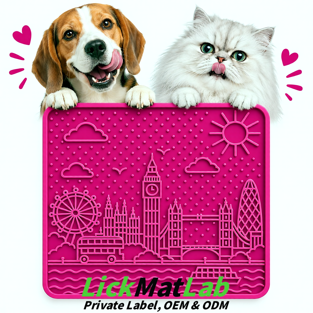 Fuchsia London-Themed Lick Mats for Dogs & Cats | Custom Logo