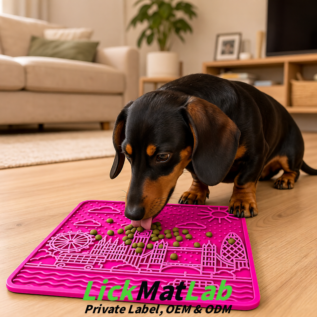Fuchsia London-Themed Lick Mats for Dogs & Cats | Custom Logo