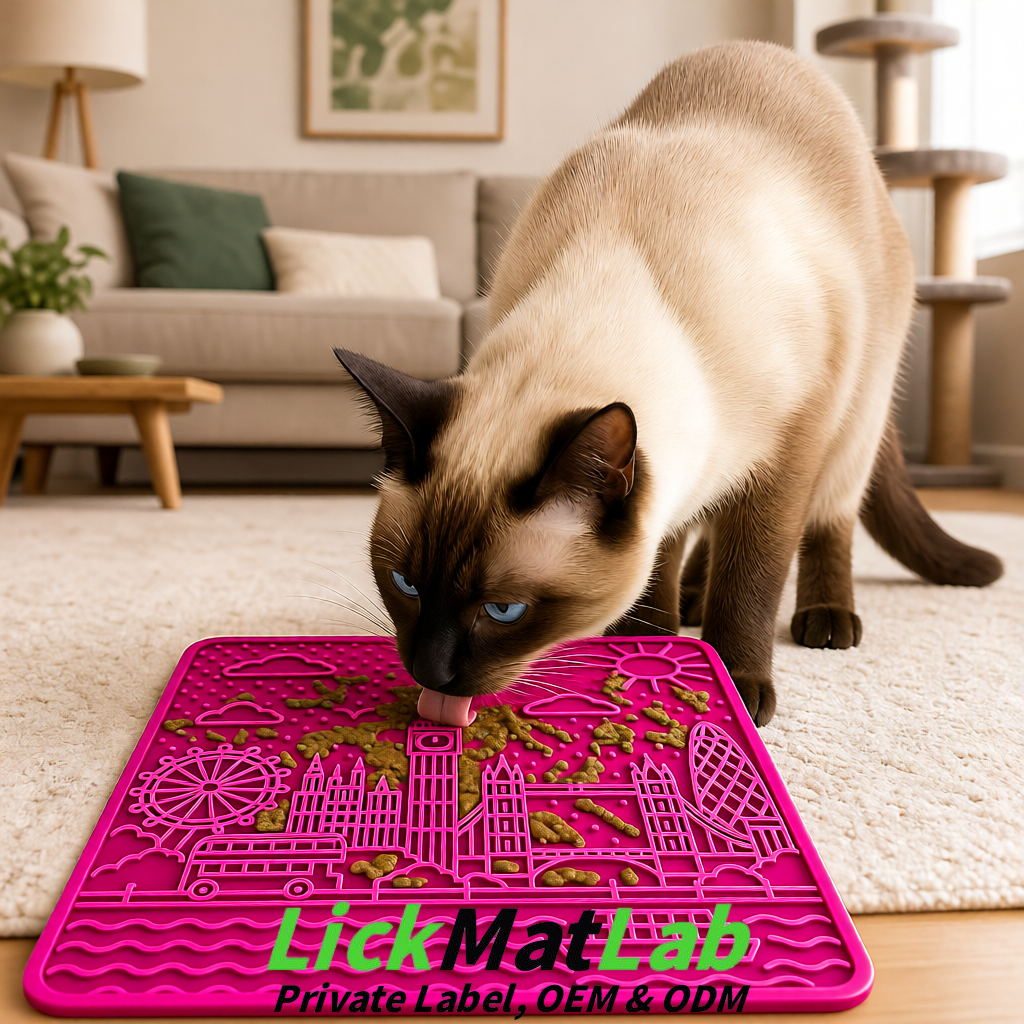 Fuchsia London-Themed Lick Mats for Dogs & Cats | Custom Logo