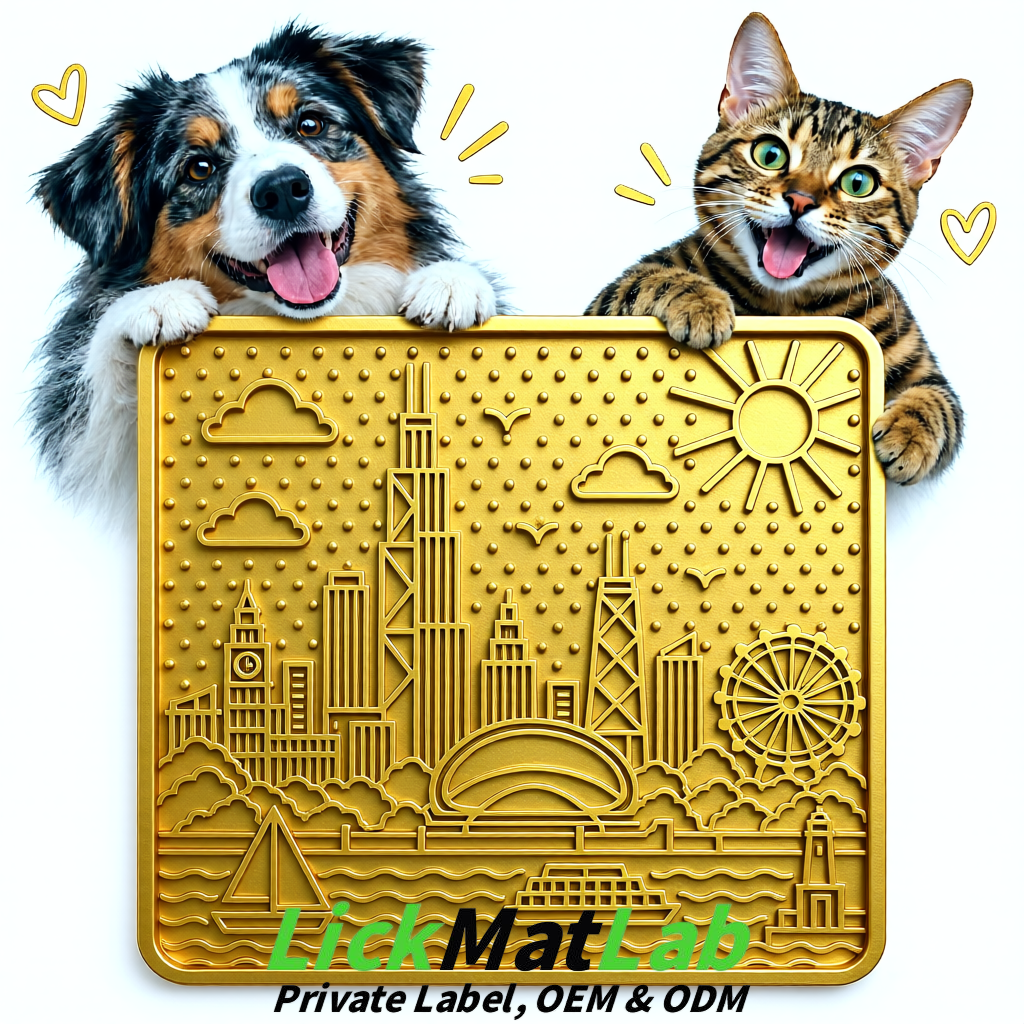 Gold Chicago Skyline Lick Mats for Dogs & Cats | Private Label