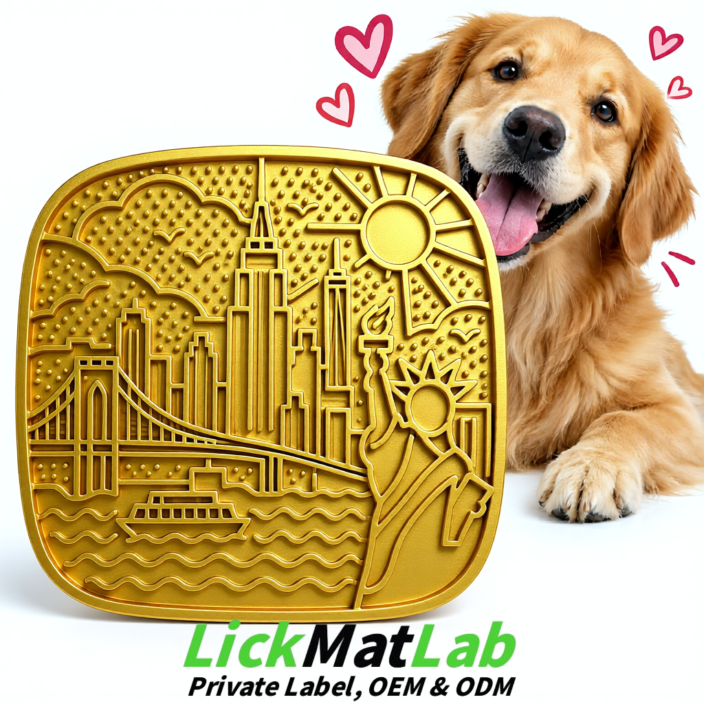 Gold New York Themed Lick Mats for Pets | Private Label & OEM/ODM