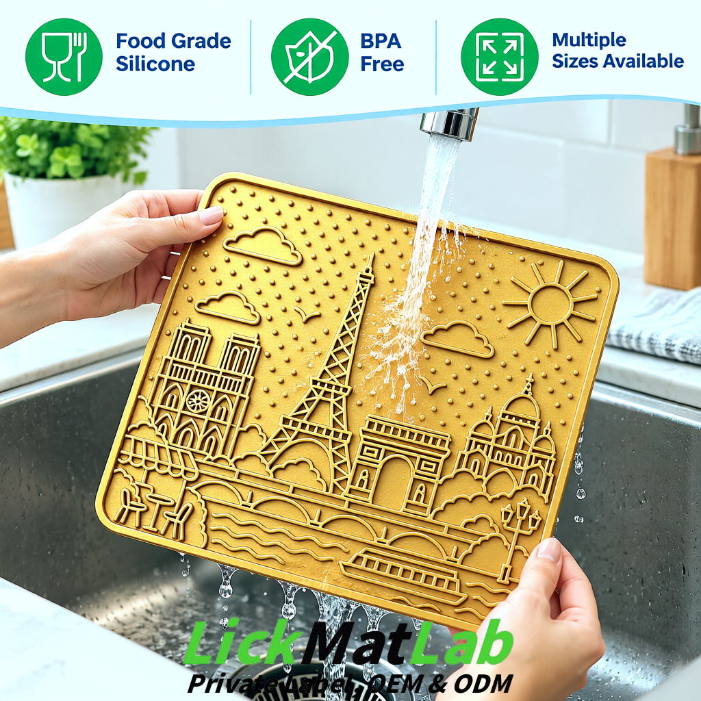 Gold French-Inspired Paris Lick Mats for Pets | Private Label