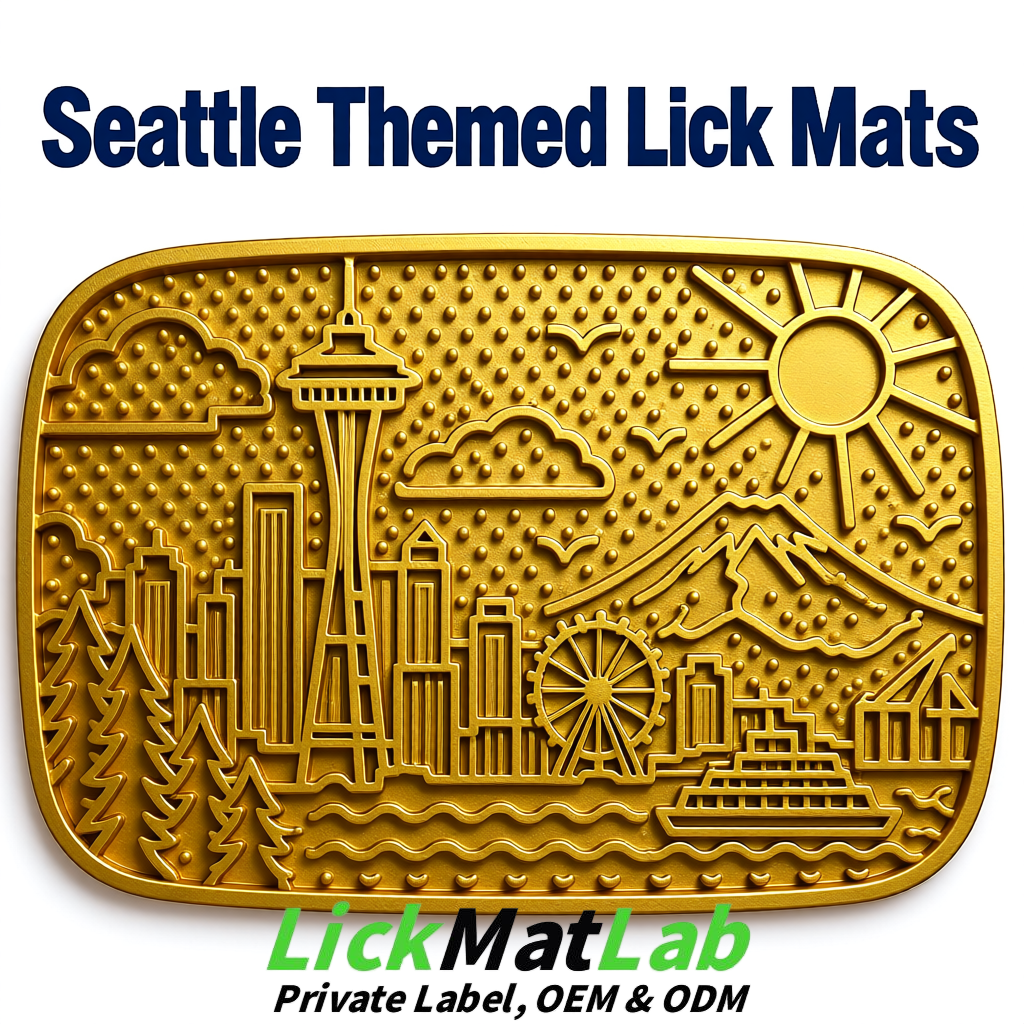 Gold Seattle City-Themed Lick Mats for Pets | Private Label