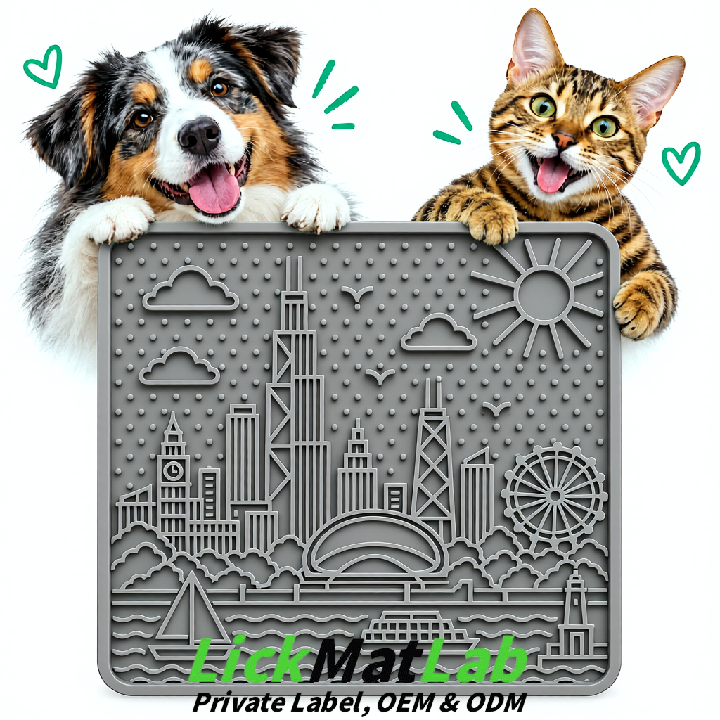 Gray Chicago Skyline Lick Mats for Dogs & Cats | Private Label