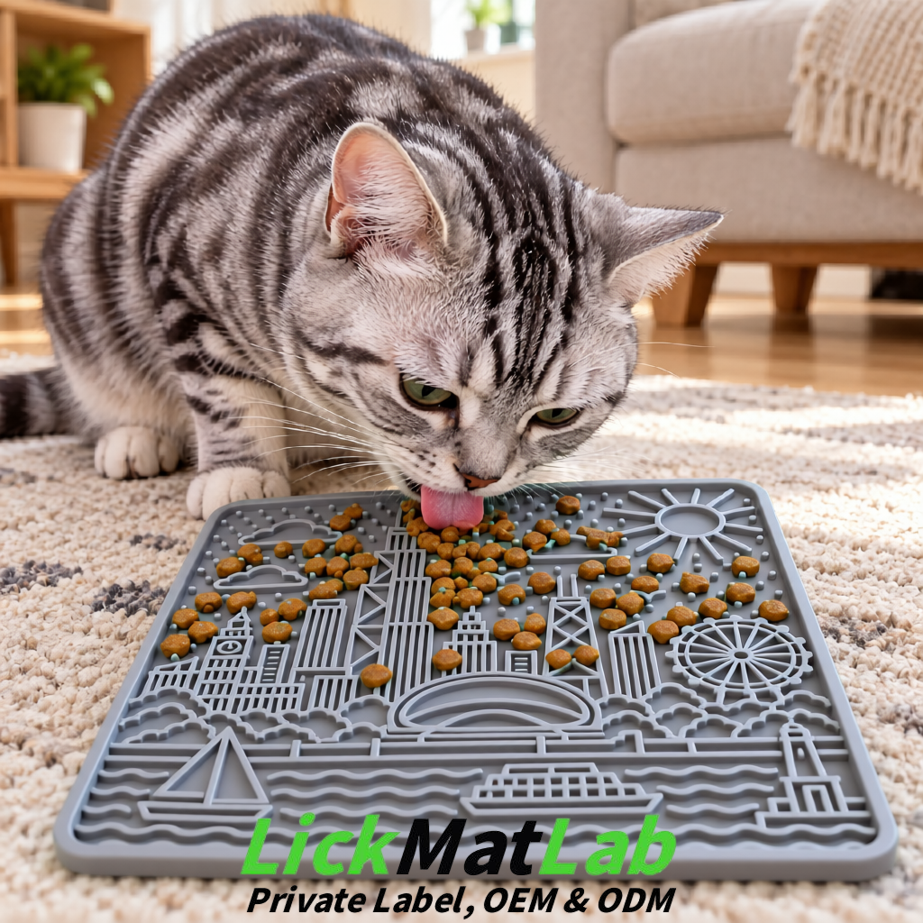 Gray Chicago Skyline Lick Mats for Dogs & Cats | Private Label