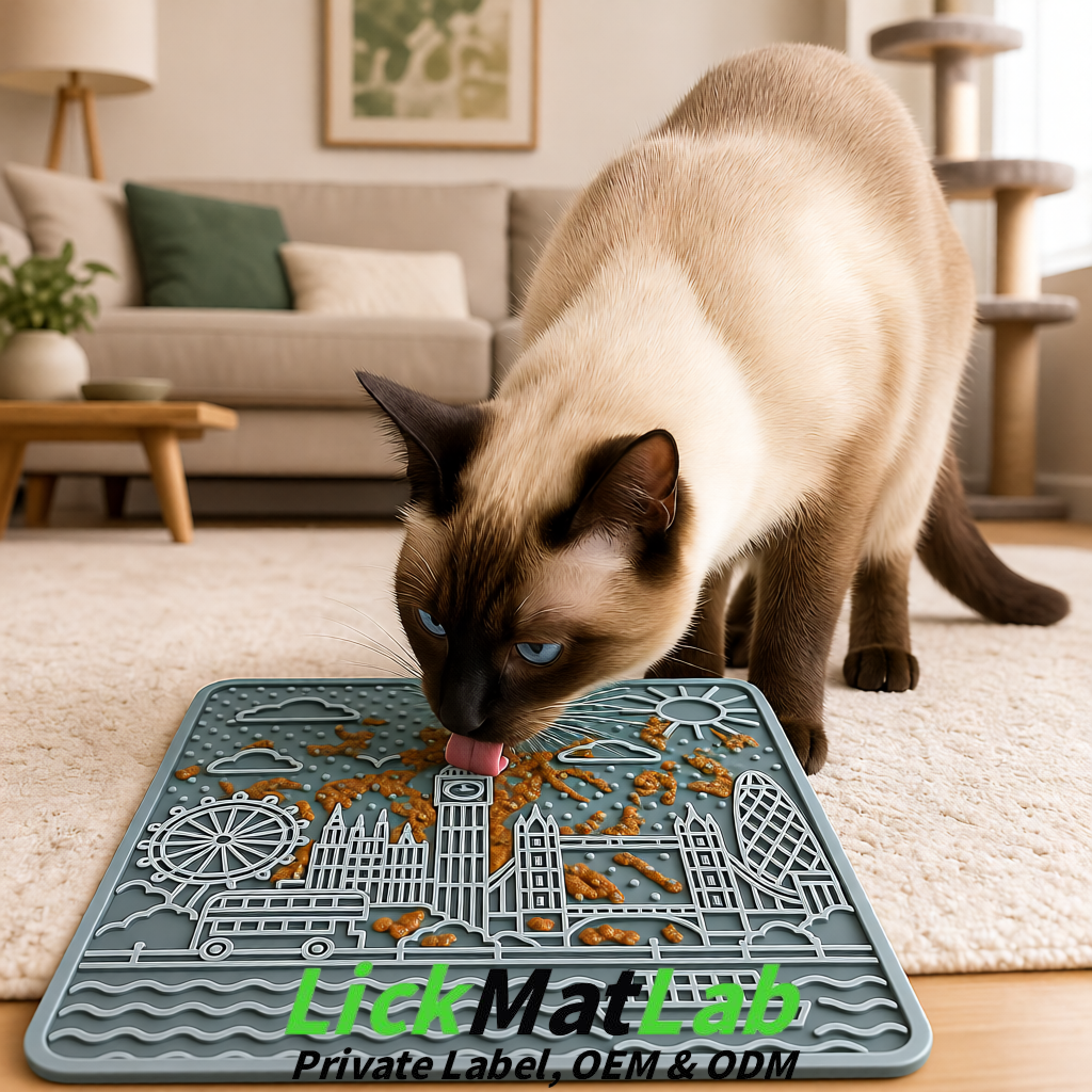 Gray London-Themed Lick Mats for Dogs & Cats | Custom Logo Gray London-Themed Lick Mats for Dogs & Cats | Custom Logo