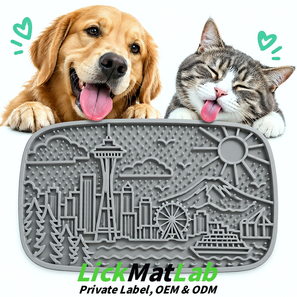 Gray Seattle City-Themed Lick Mats for Pets | Private Label