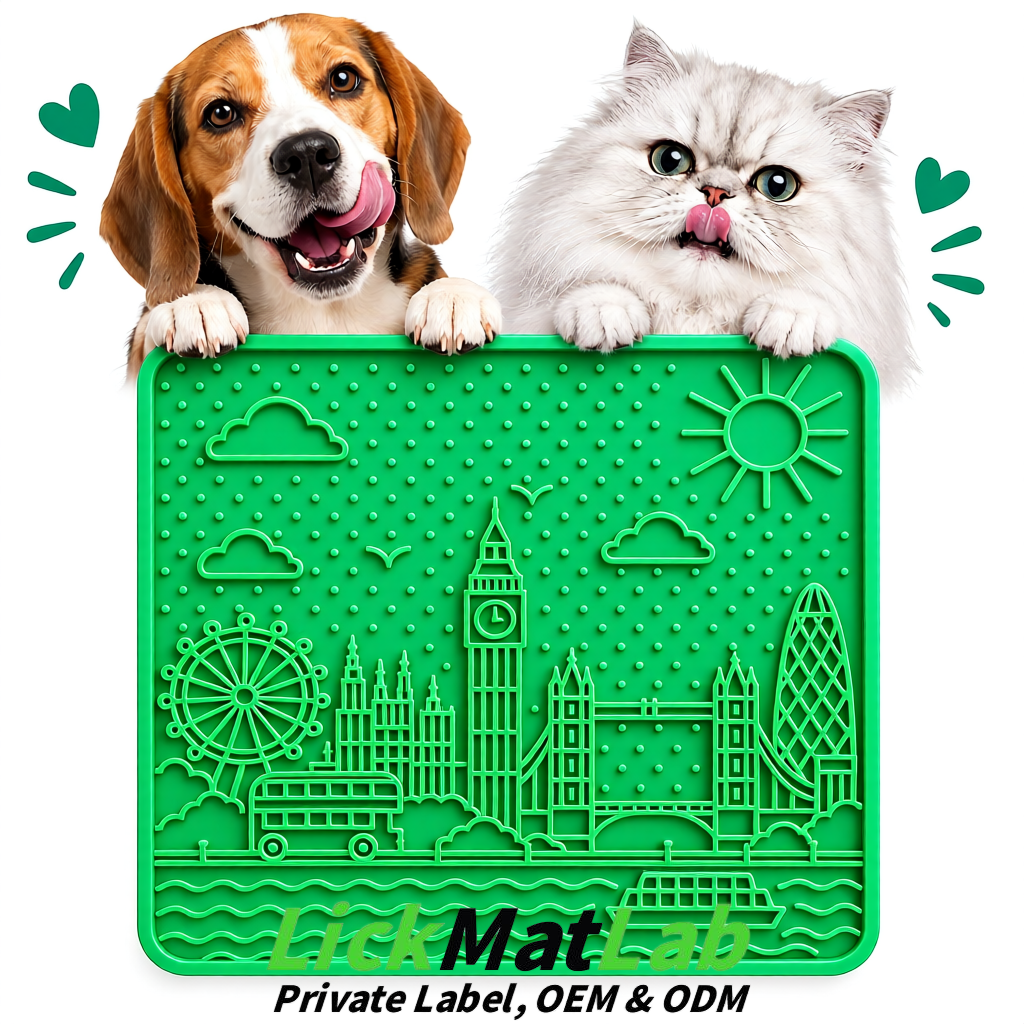 Green London-Themed Lick Mats for Dogs & Cats | Custom Logo