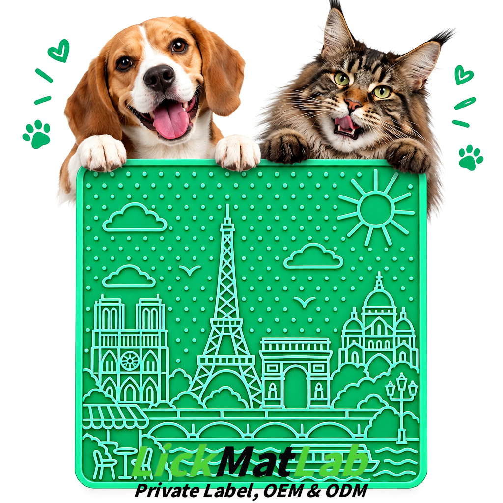 Green French-Inspired Paris Lick Mats for Pets | Private Label
