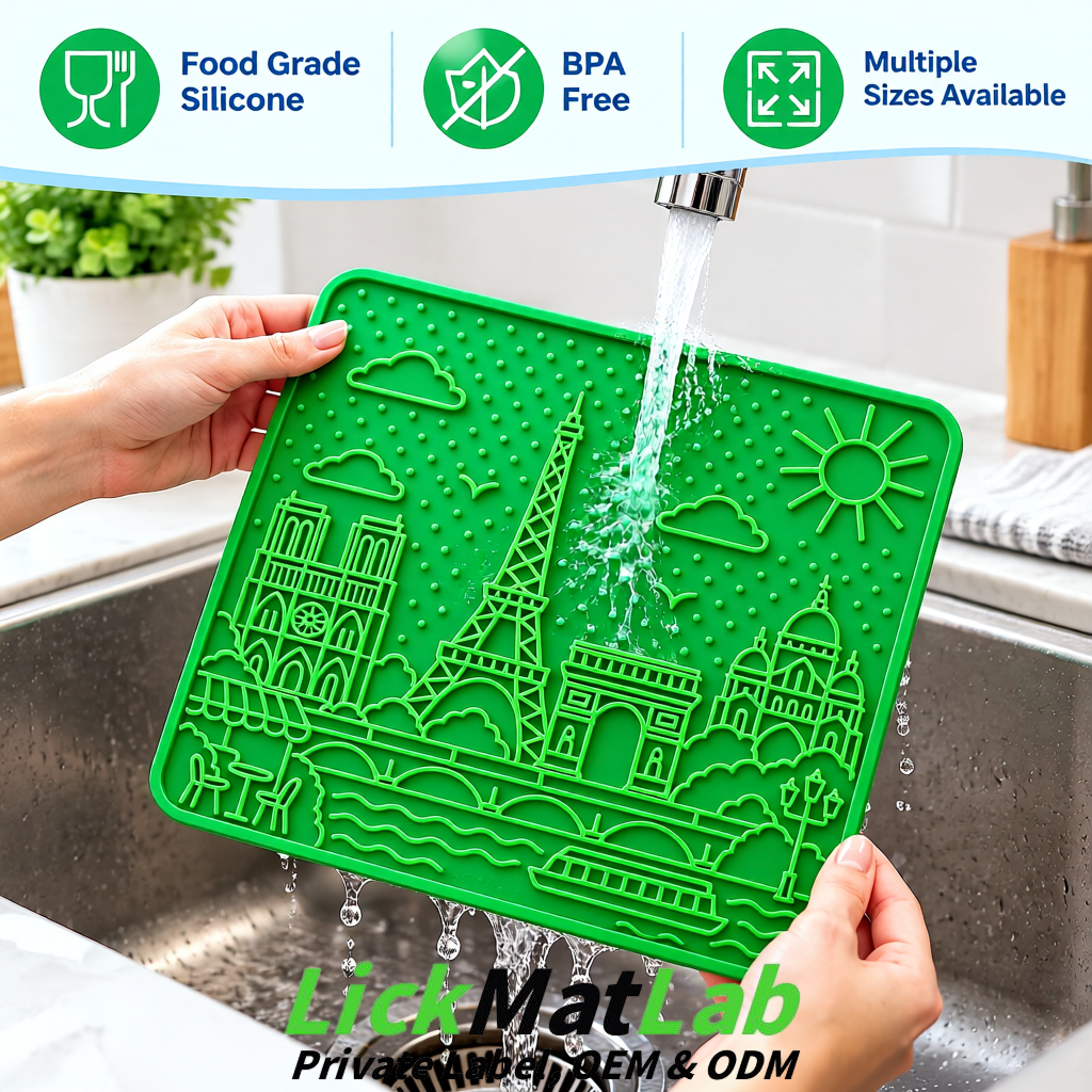 Green French-Inspired Paris Lick Mats for Pets | Private Label