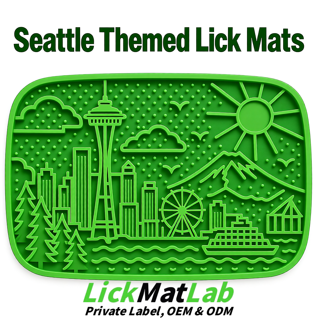 Green Seattle City-Themed Lick Mats for Pets | Private Label