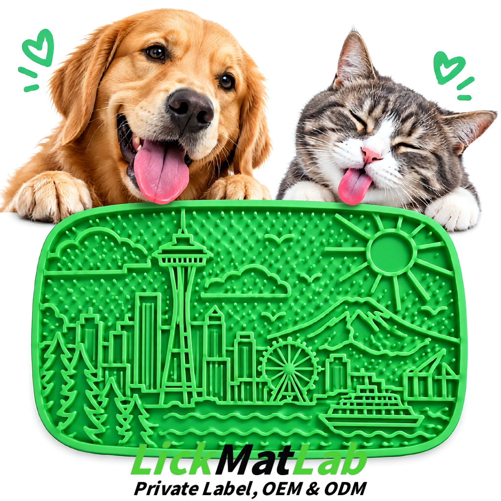 Green Seattle City-Themed Lick Mats for Pets | Private Label