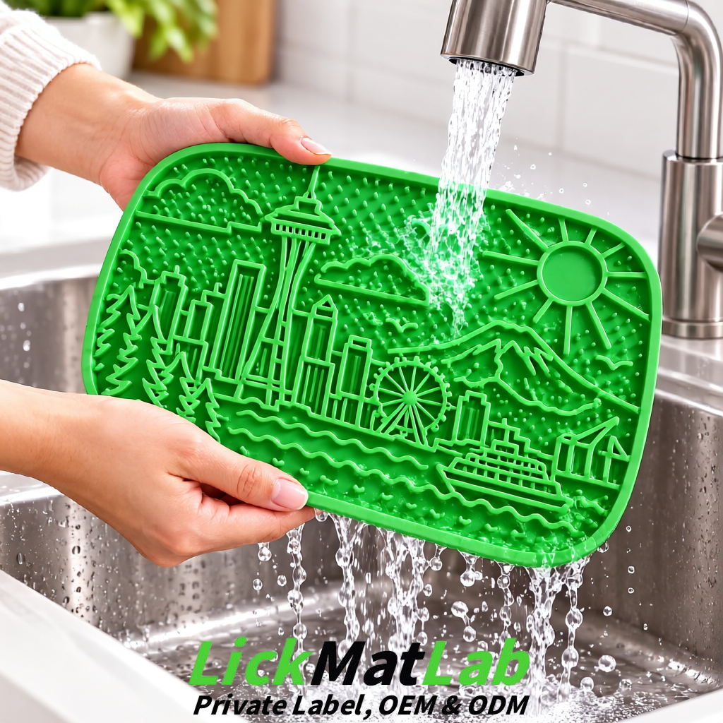 Green Seattle City-Themed Lick Mats for Pets | Private Label