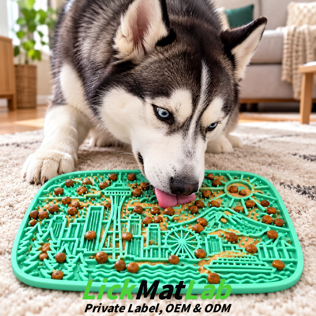 Green Seattle City-Themed Lick Mats for Pets | Private Label
