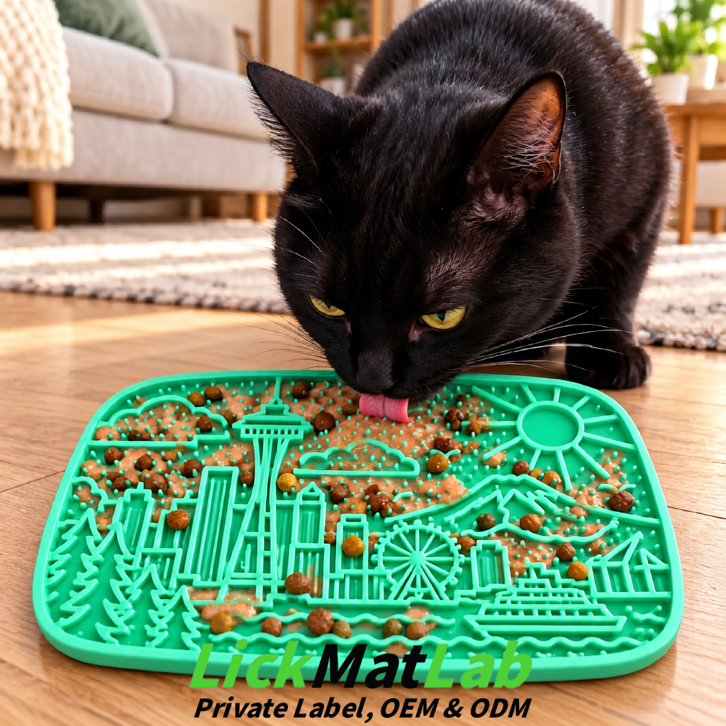 Green Seattle City-Themed Lick Mats for Pets | Private Label