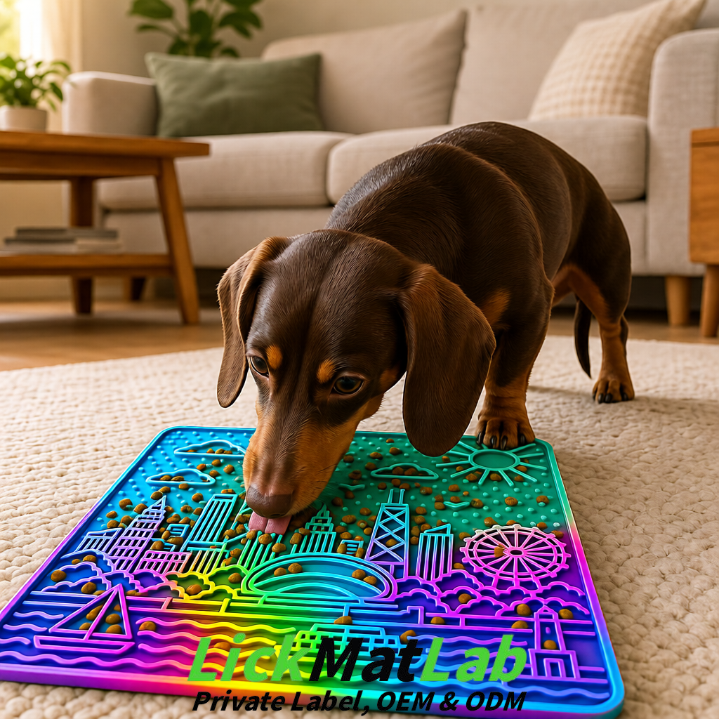 Holographic Chicago Skyline Lick Mats for Dogs & Cats | Private Label