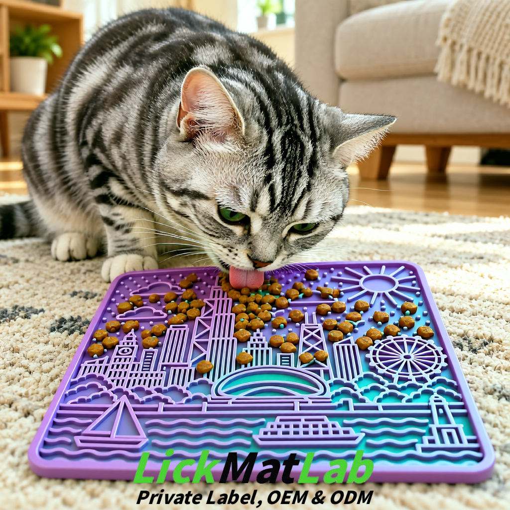 Holographic Chicago Skyline Lick Mats for Dogs & Cats | Private Label