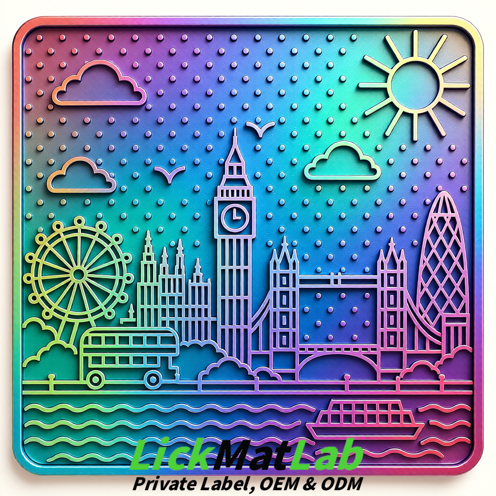 Holographic London-Themed Lick Mats for Dogs & Cats | Custom Logo