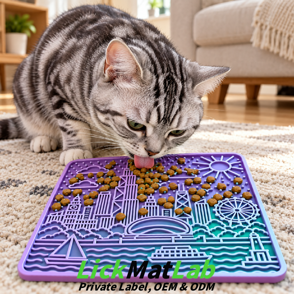 Iridescent Chicago Skyline Lick Mats for Dogs & Cats | Private Label