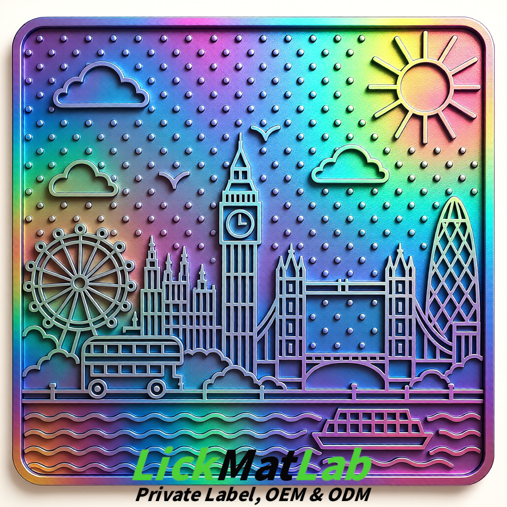 Iridescent London-Themed Lick Mats for Dogs & Cats | Custom Logo