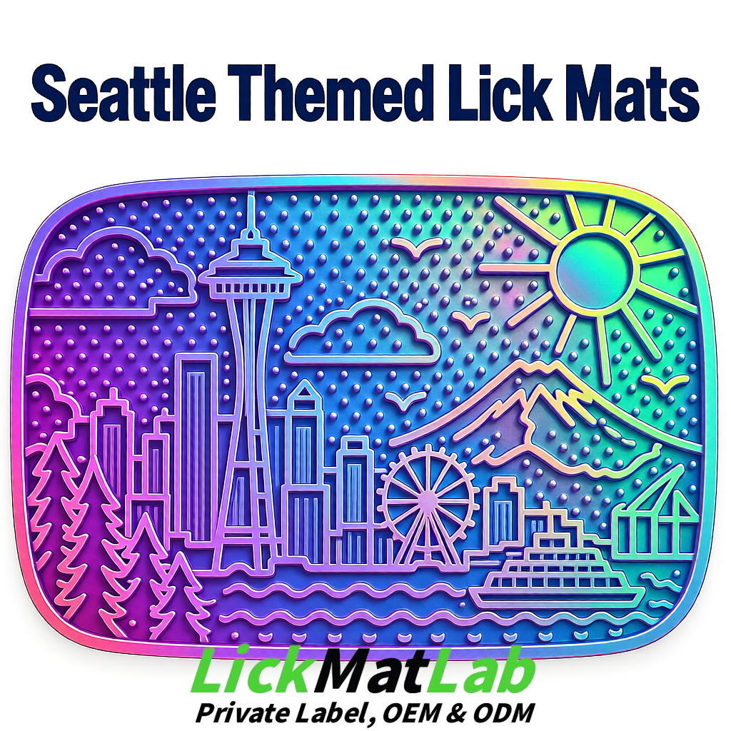 Iridescent Seattle City-Themed Lick Mats for Pets | Private Label
