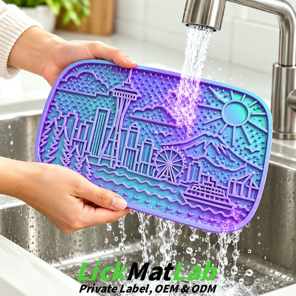 Iridescent Seattle City-Themed Lick Mats for Pets | Private Label