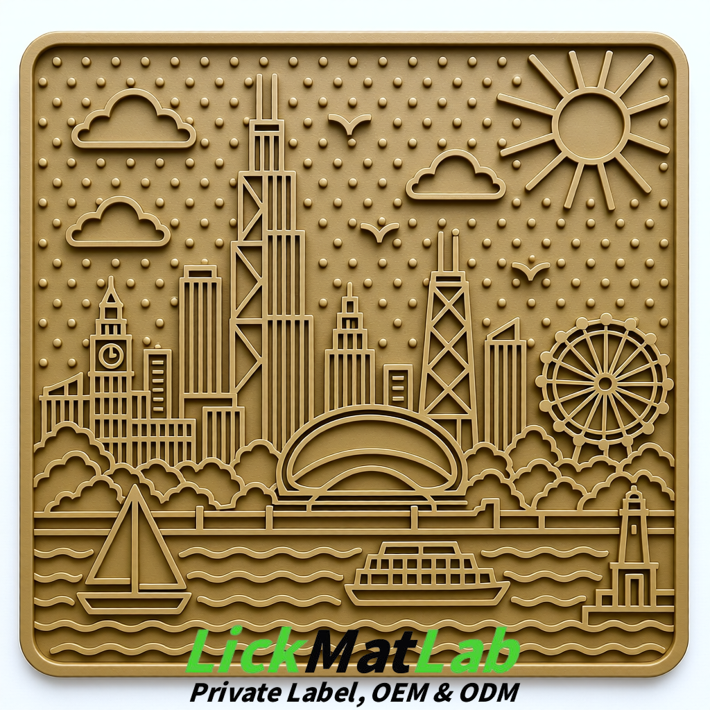 Khaki Chicago Skyline Lick Mats for Dogs & Cats | Private Label