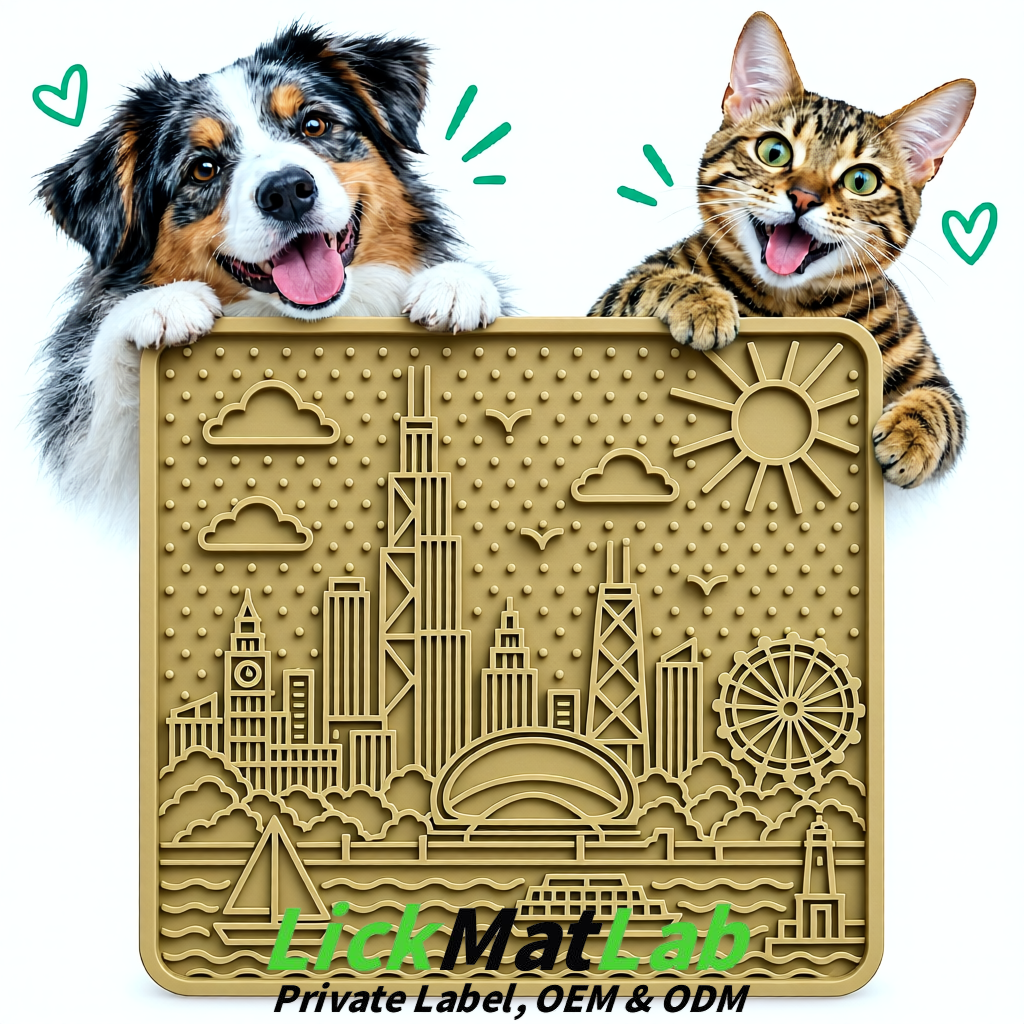 Khaki Chicago Skyline Lick Mats for Dogs & Cats | Private Label