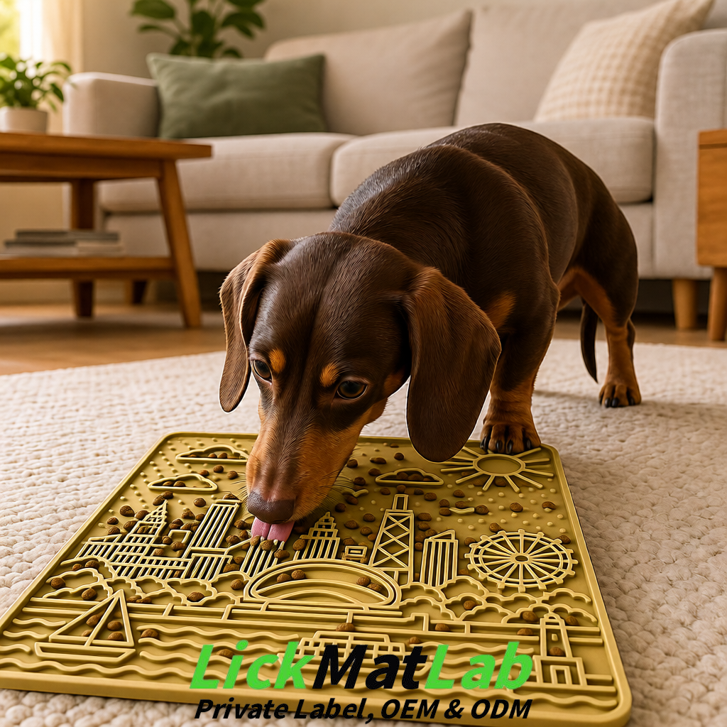 Khaki Chicago Skyline Lick Mats for Dogs & Cats | Private Label