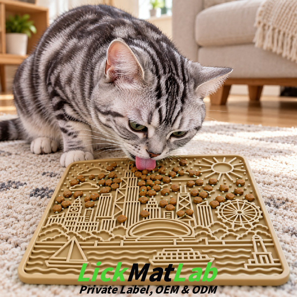 Khaki Chicago Skyline Lick Mats for Dogs & Cats | Private Label