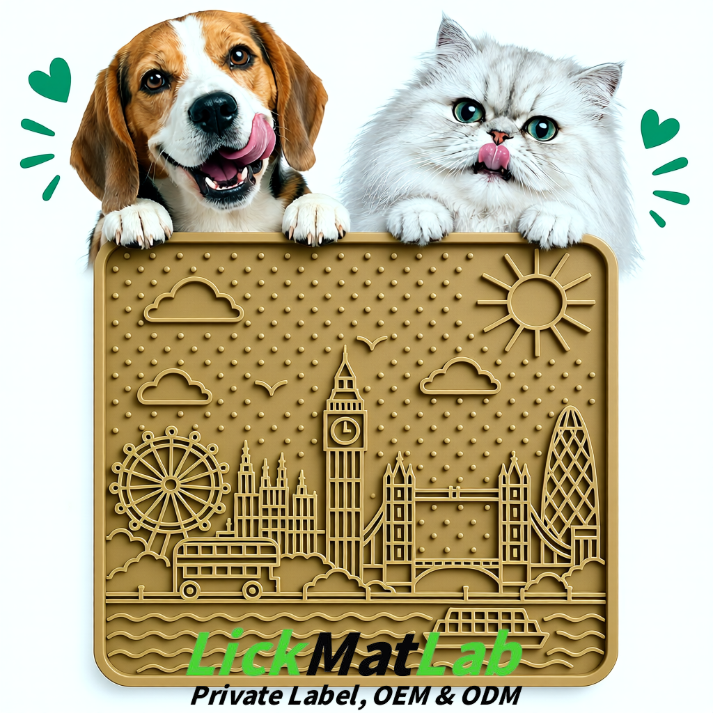 Khaki London-Themed Lick Mats for Dogs & Cats | Custom Logo