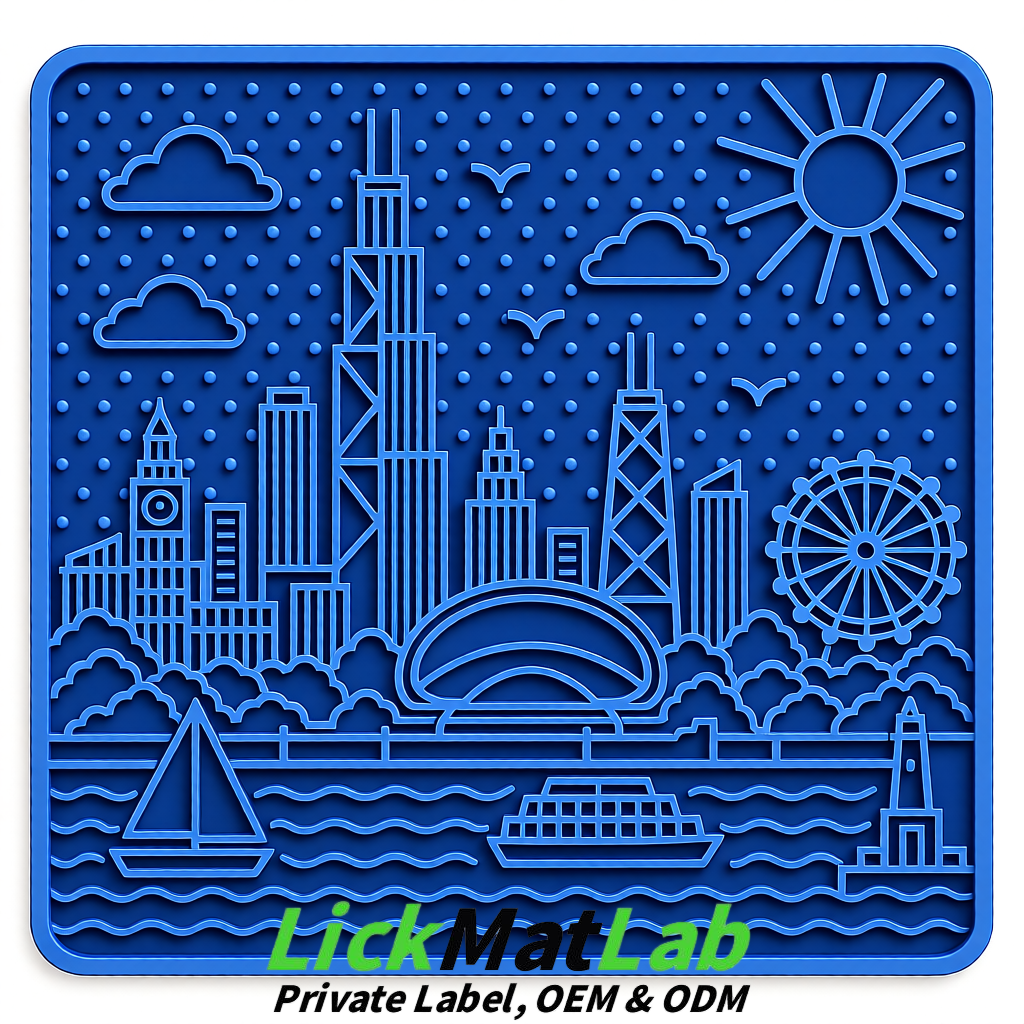 Klein Blue Chicago Skyline Lick Mats for Dogs & Cats | Private Label