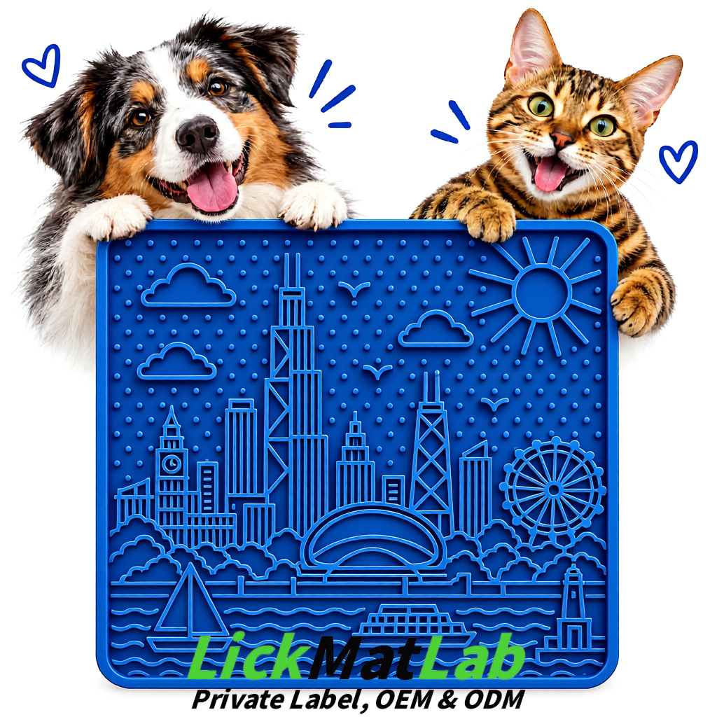 Klein Blue Chicago Skyline Lick Mats for Dogs & Cats | Private Label