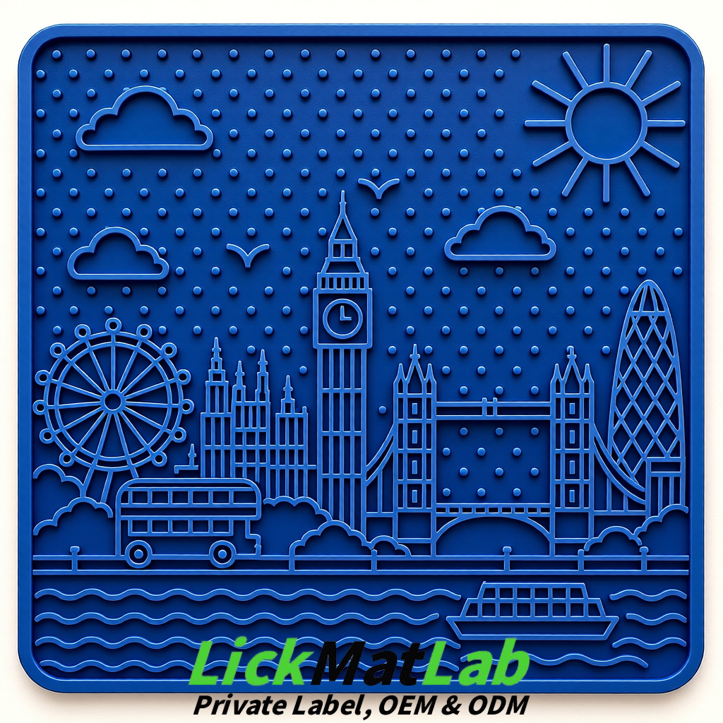 Klein Blue London-Themed Lick Mats for Dogs & Cats | Custom Logo