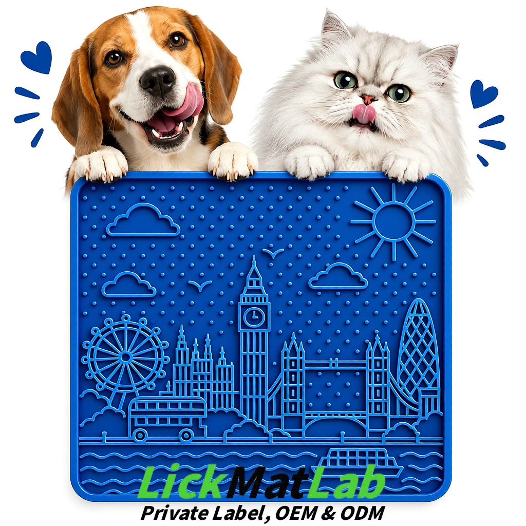 Klein Blue London-Themed Lick Mats for Dogs & Cats | Custom Logo
