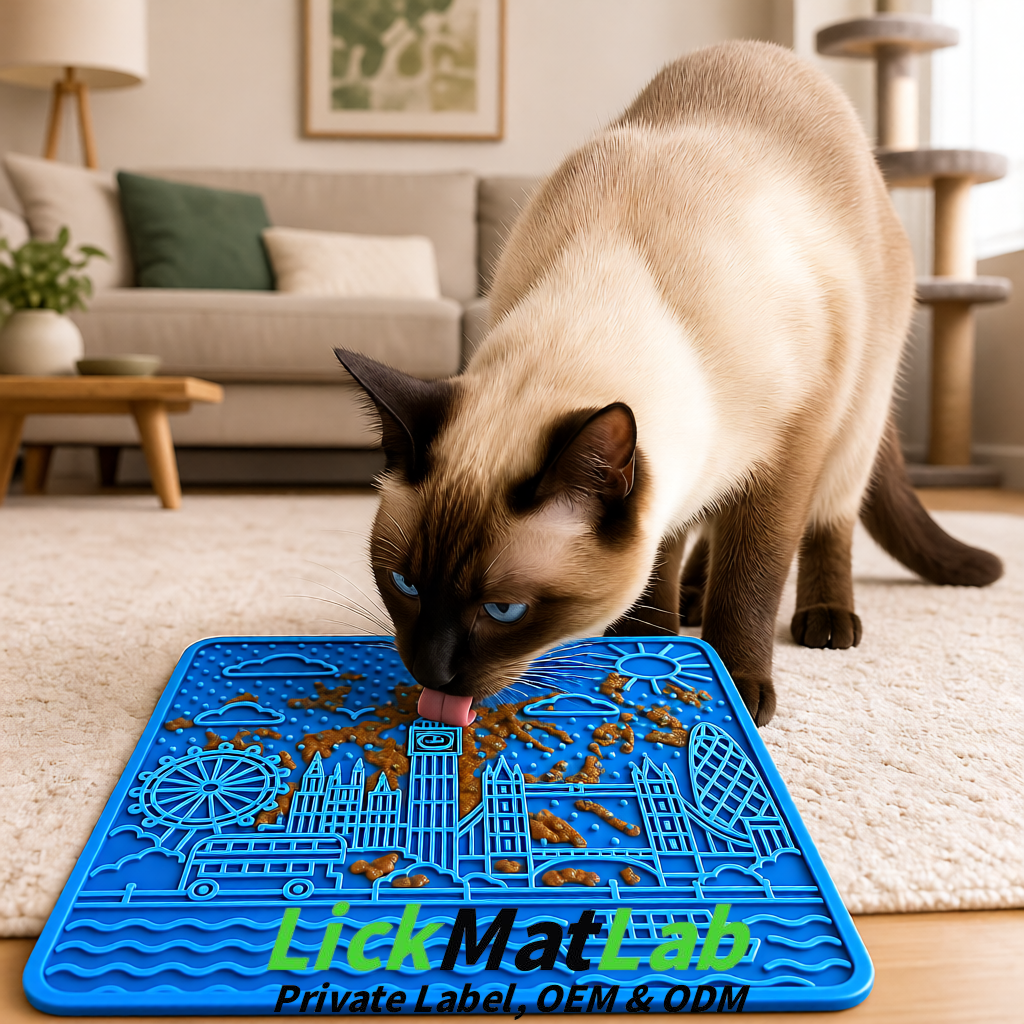 Klein Blue London-Themed Lick Mats for Dogs & Cats | Custom Logo