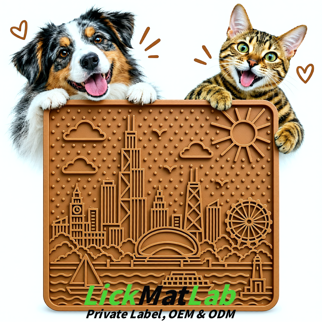 Kraft Brown Chicago Skyline Lick Mats for Dogs & Cats | Private Label