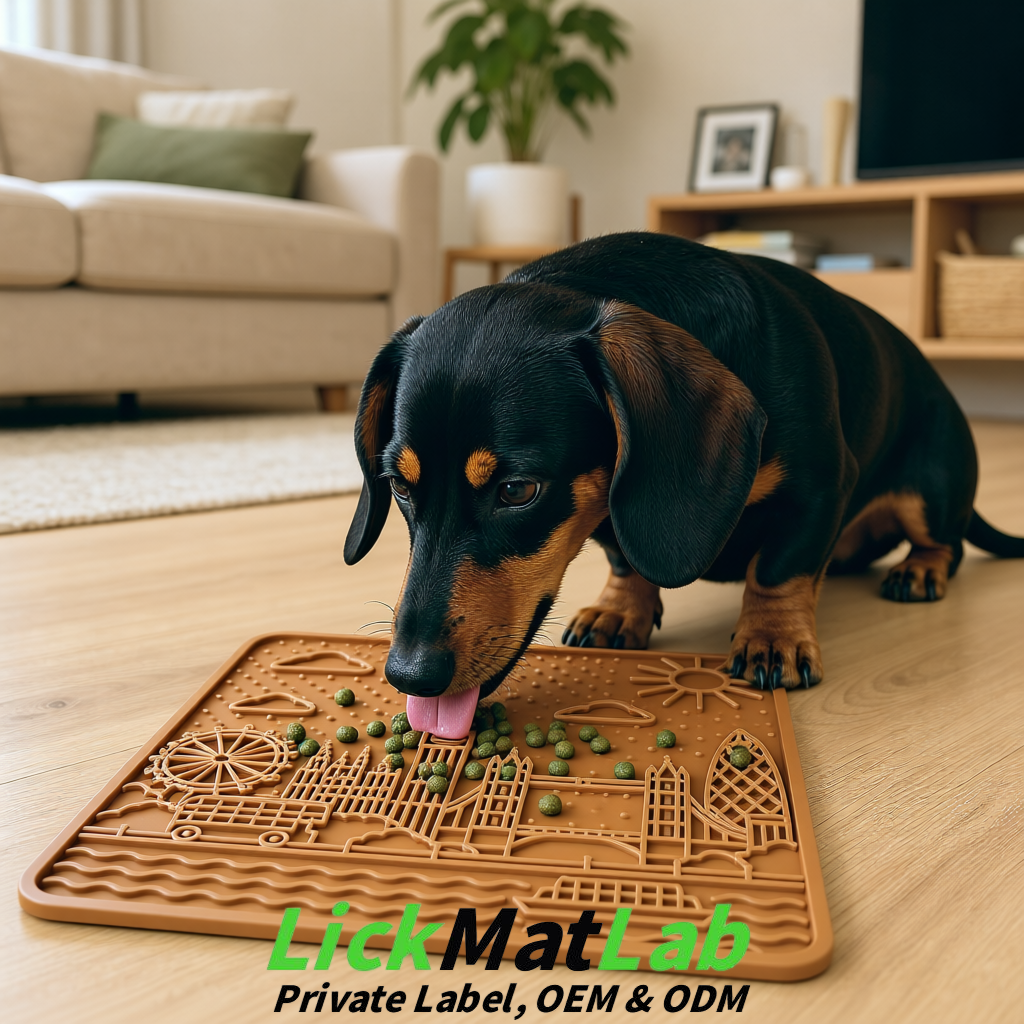 Kraft Brown London-Themed Lick Mats for Dogs & Cats | Custom Logo
