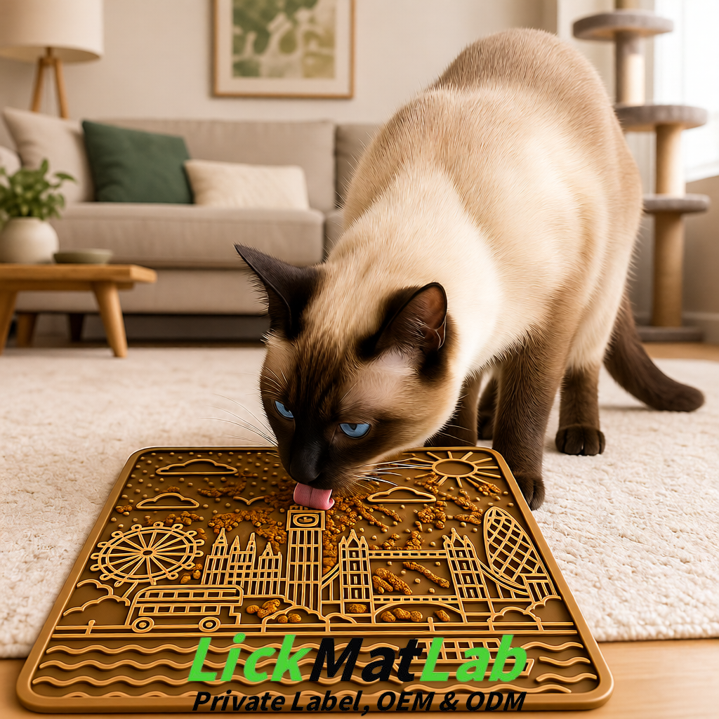Kraft Brown London-Themed Lick Mats for Dogs & Cats | Custom Logo