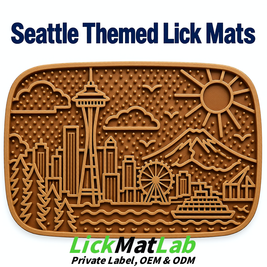 Kraft Brown Seattle City-Themed Lick Mats for Pets | Private Label