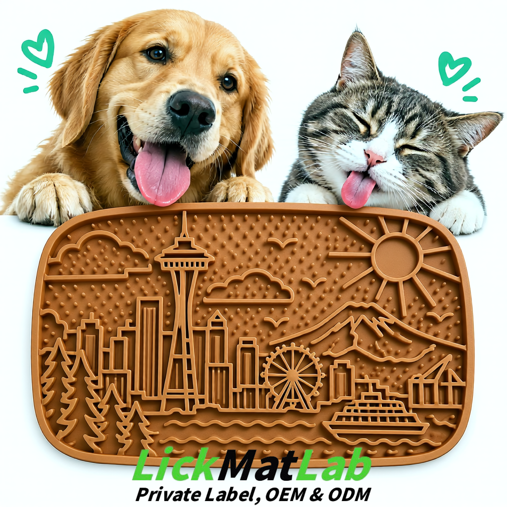 Kraft Brown Seattle City-Themed Lick Mats for Pets | Private Label
