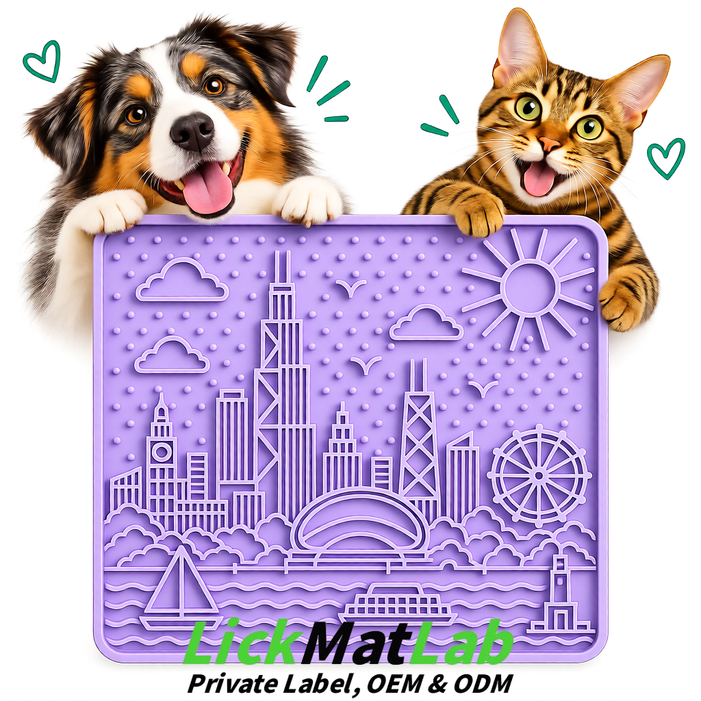 Lavender Chicago Skyline Lick Mats for Dogs & Cats | Private Label