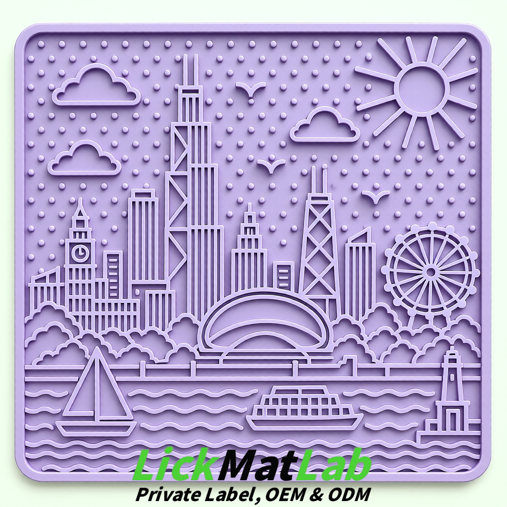 Lavender Chicago Skyline Lick Mats for Dogs & Cats | Private Label