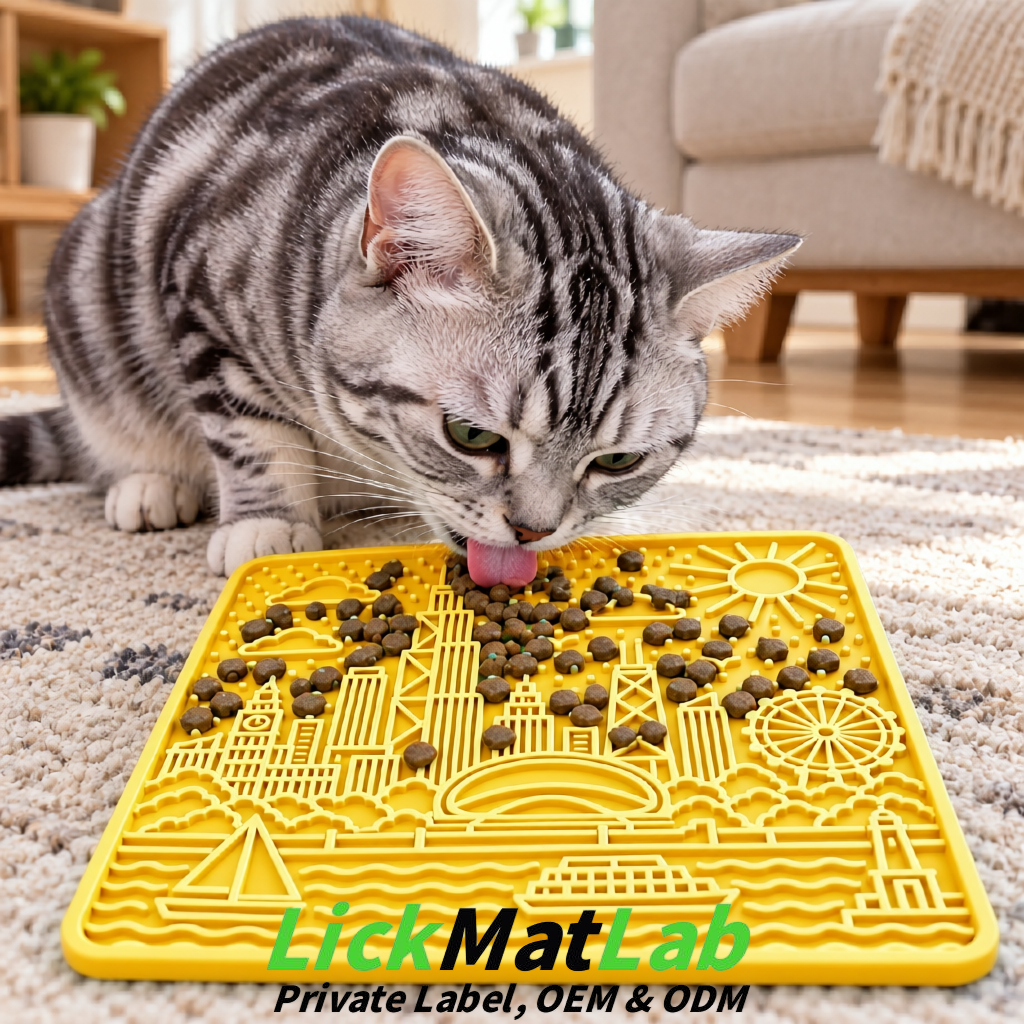 Lemon Yellow Chicago Skyline Lick Mats for Dogs & Cats | Private Label