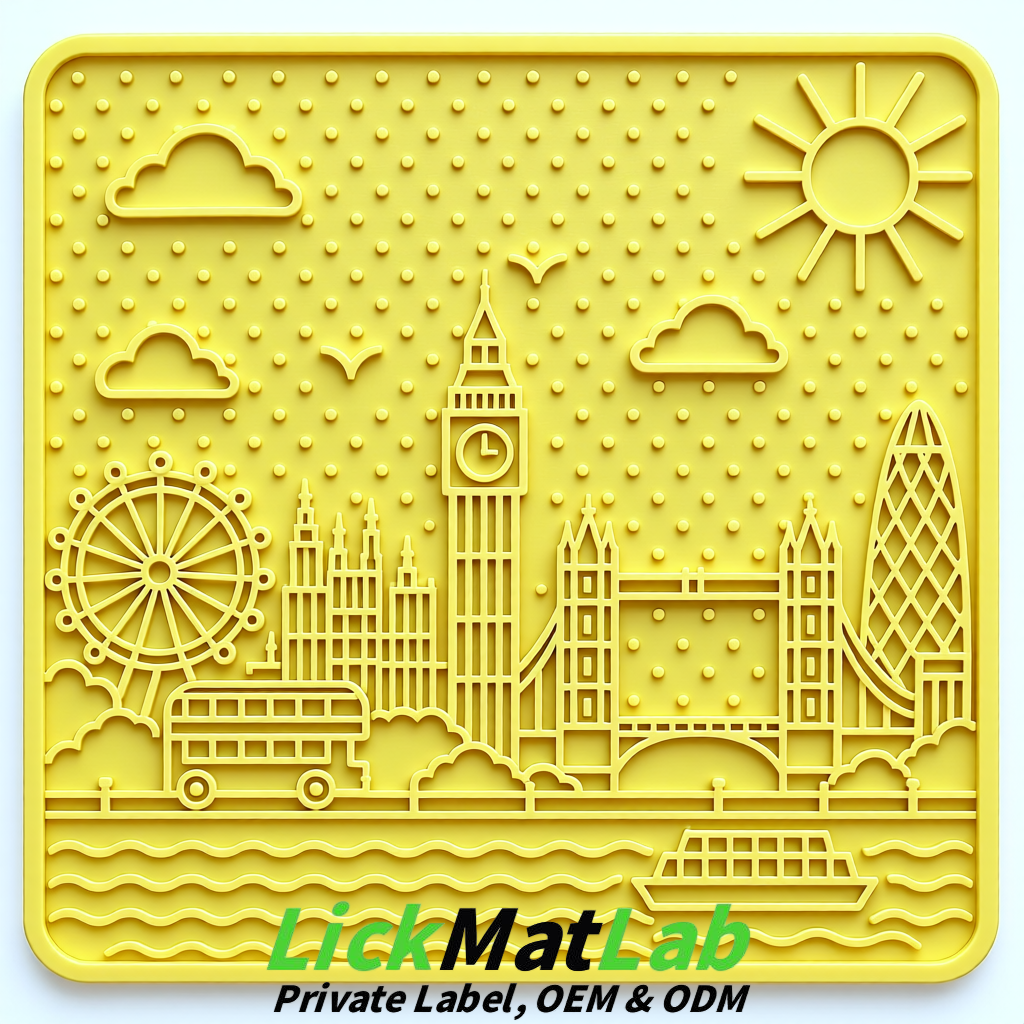 Lemon Yellow London-Themed Lick Mats for Dogs & Cats | Custom Logo