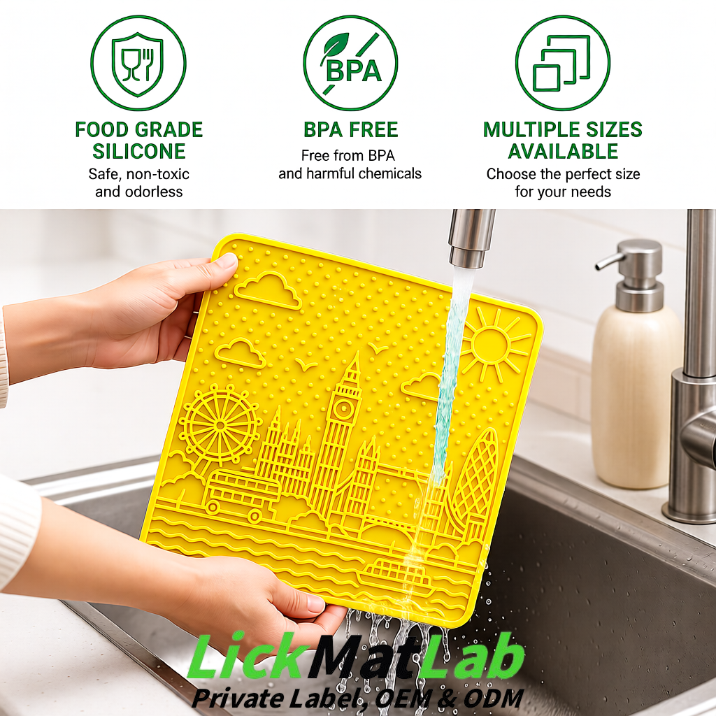 Lemon Yellow London-Themed Lick Mats for Dogs & Cats | Custom Logo