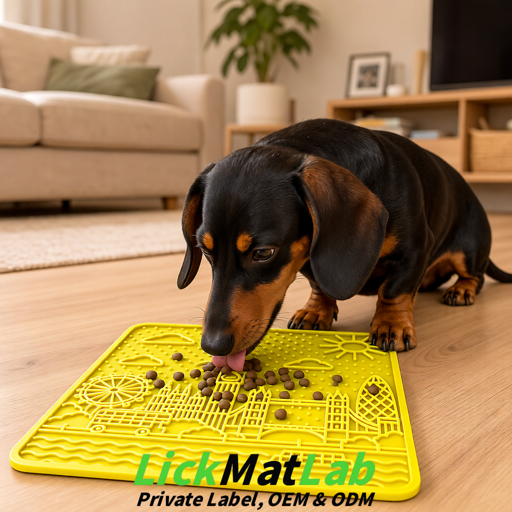 Lemon Yellow London-Themed Lick Mats for Dogs & Cats | Custom Logo
