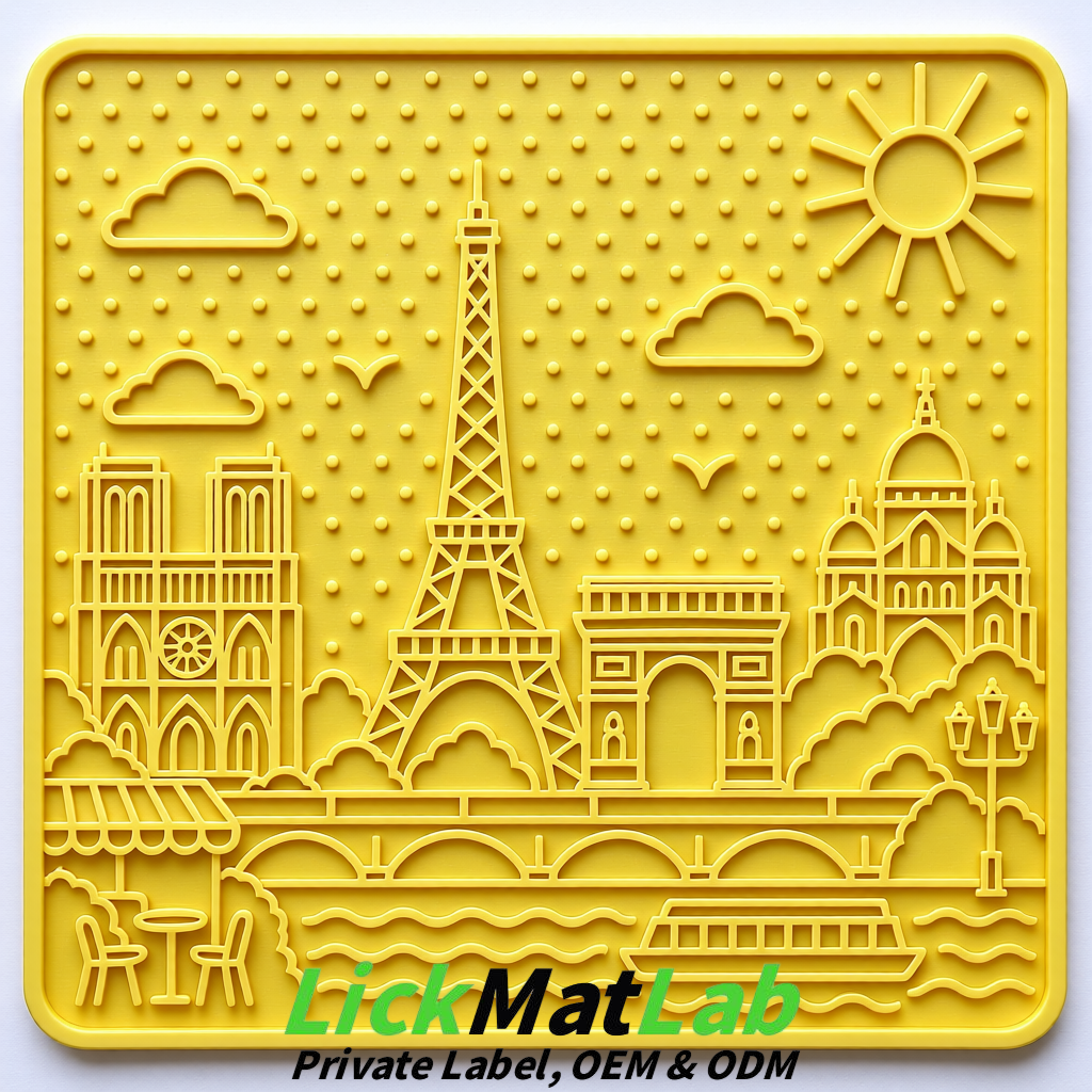 Lemon Yellow French-Inspired Paris Lick Mats for Pets | Private Label